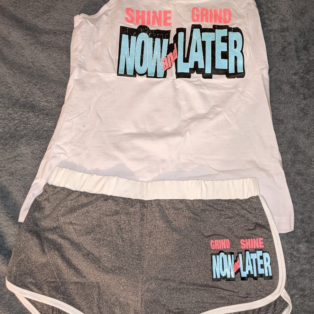Grind Now, Shine Later lounge short set.
